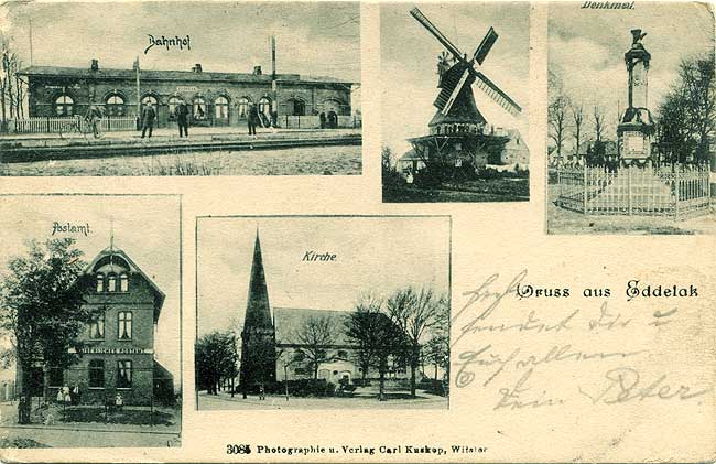 Bahnhof - Mühle - Denkmal - Post - Kirche - Eddelak