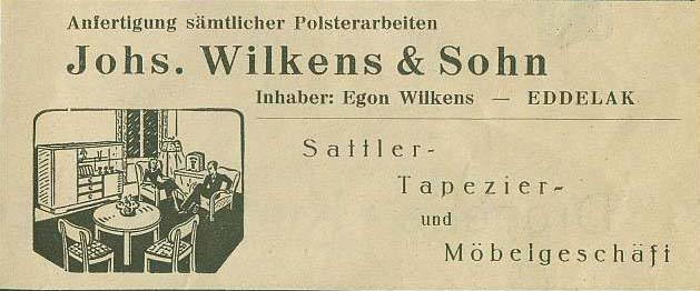 Polsterarbeiten Johs. Wilkens & Sohn Inhaber: Egon Wilkens  EDDELAK. Sattler-Tapezier-und  Mbelgeschft